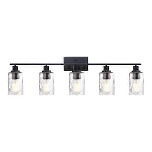 4.72 in. 5-Lights Black LED Vanity Light Bar with Clear Hammered Glass Shade