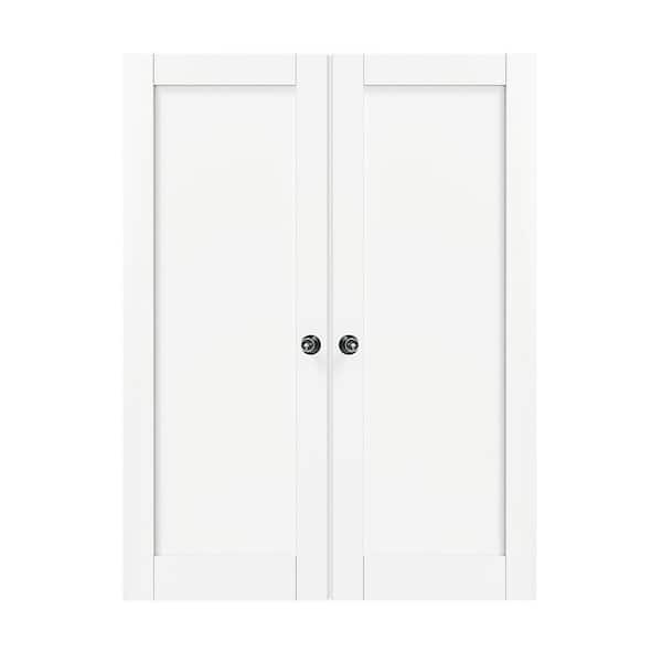 TENONER 60 in. x 80 in. MDF, Composite, Pre-assembled, Primed, White, 1-Panel Interior Door Slab with Black Goal Doorknob