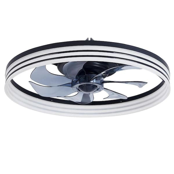 19 in. Black&White Semi-Enclosed Flush Mount Ceiling Fan with Dimmable LED Lights and Remote Control