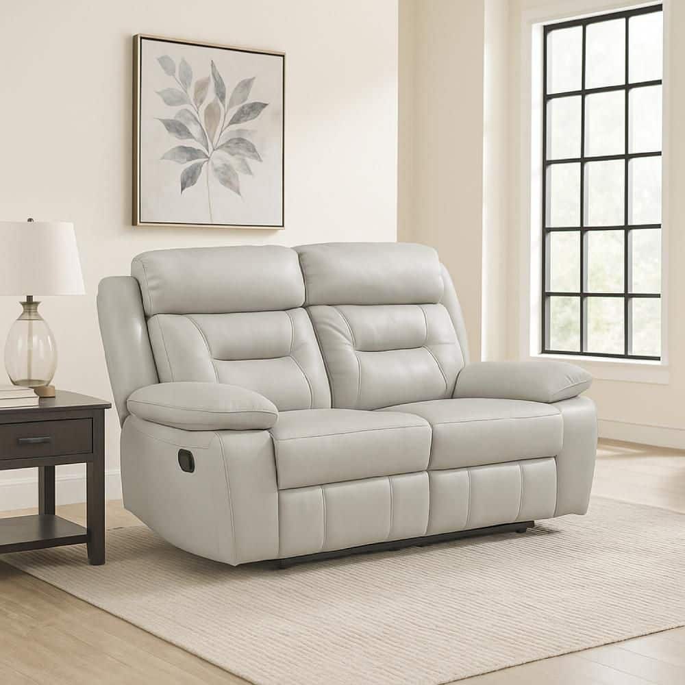 Conia 62.5 in. Solid Print Faux Leather Seats 2 with Double Recliner Loveseat in Silver Light Gray price history on PriceWatchPro