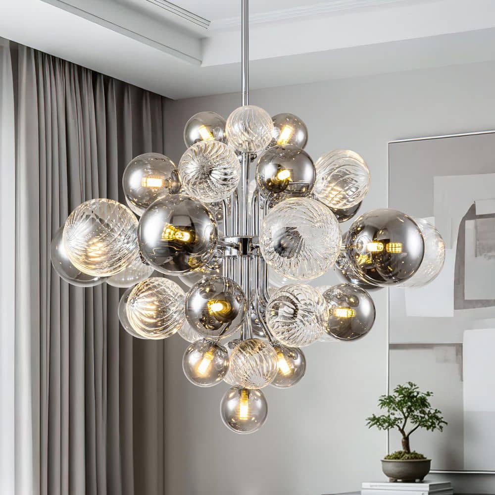 HUOKU Tauvy 18-Light Polished Chrome Bubble Sputnik Cluster Large