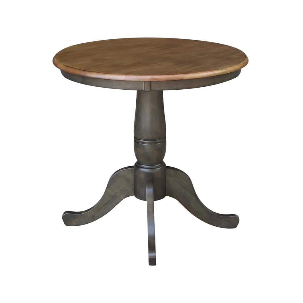 Hickory and Washed Coal Round Wood Pedestal Dining Table