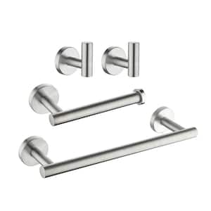 4-Piece Bath Hardware Set with 2-Robe Hooks, 12 in. Towel Bar and Tissue Holder in Brushed Nickel