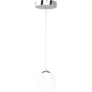 Preston 7-Watt 1-Light Chrome Indoor Integrated LED Mini Hanging Pendant w/ Etched White Cased Glass Round Sphere Shade