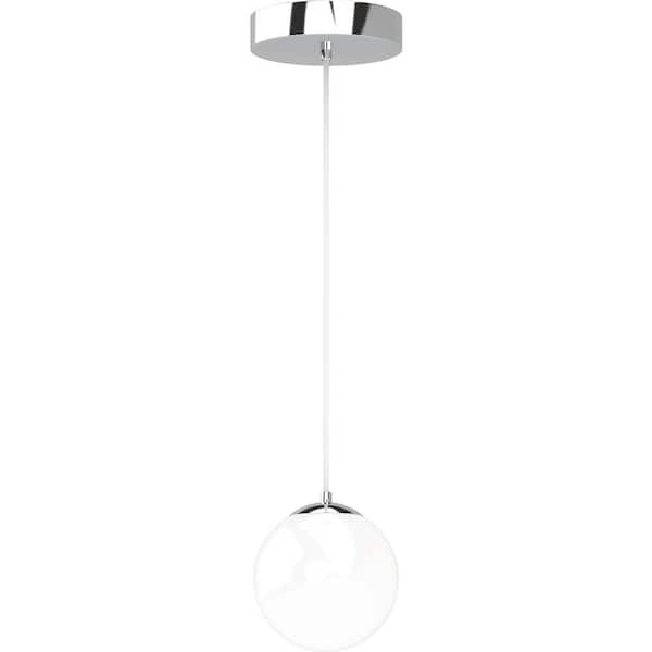 Volume Lighting Preston 7-Watt 1-Light Chrome Indoor Integrated LED Mini Hanging Pendant w/ Etched White Cased Glass Round Sphere Shade