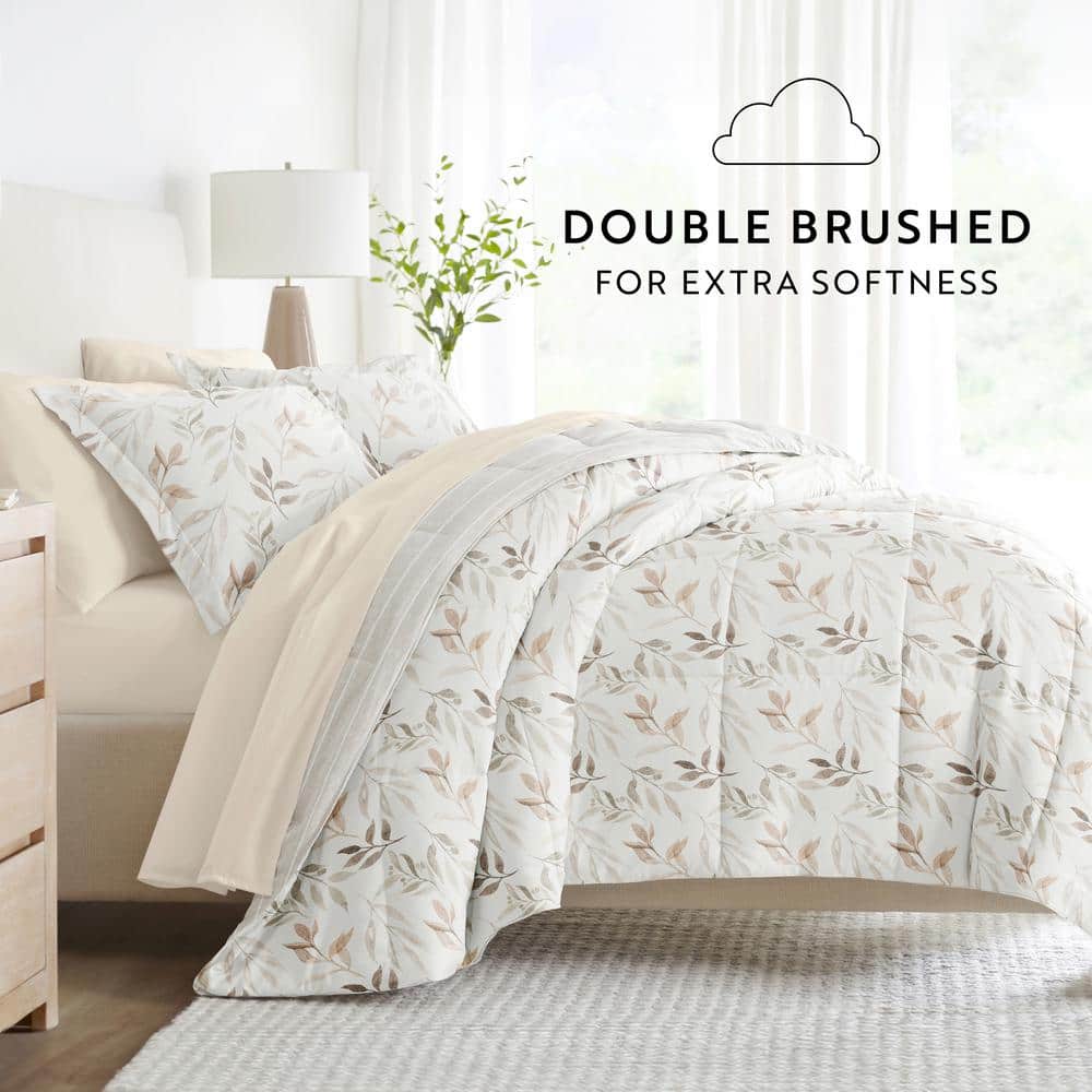 Ivory Floral Twin Microfiber Reversible Bed in a Bag Set