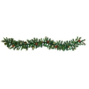 6 ft. Battery Operated Pre-lit Mixed Pine and Pinecone Artificial Garland with 35 Clear LED Lights