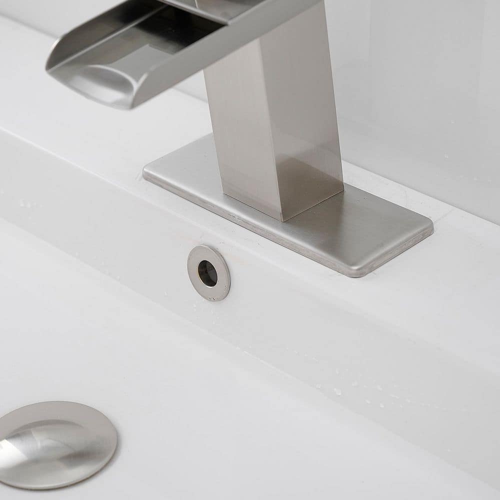 Brushed Nickel Single-Handle Waterfall Bathroom Faucet with Pop-Up Drain