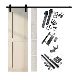 20 in. x 80 in. 5-in-1 Design Tinsmith Gray Solid Pine Wood Interior Sliding Barn Door with Hardware Kit, Non-Bypass