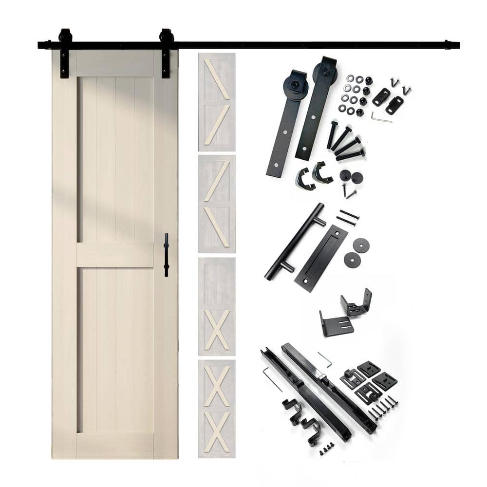 22 in. x 80 in. 5-in-1 Design Tinsmith Gray Solid Pine Wood Interior Sliding Barn Door with Hardware Kit, Non-Bypass price history on PriceWatchPro