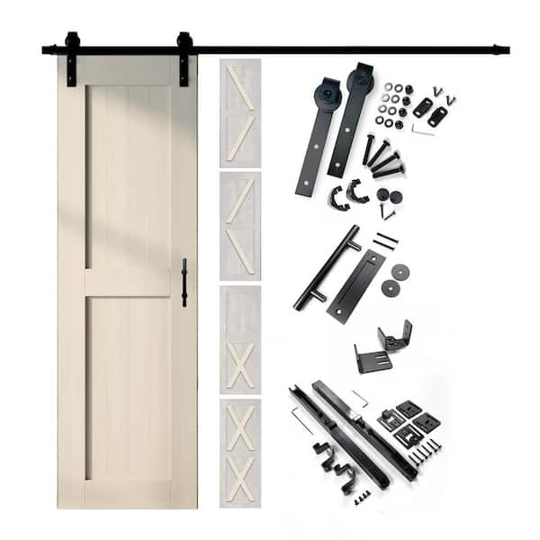24 in. x 80 in. 5-in-1 Design Tinsmith Gray Solid Pine Wood Interior Sliding Barn Door with Hardware Kit, Non-Bypass