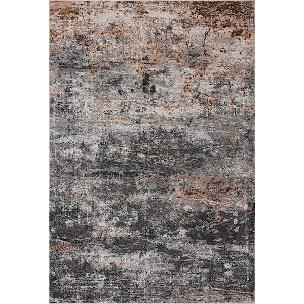 LR Home Nyca Sandstone Gray/Orange 5 ft. x 7 ft. 6 in. Abstract Summit Polypropylene Area Rug