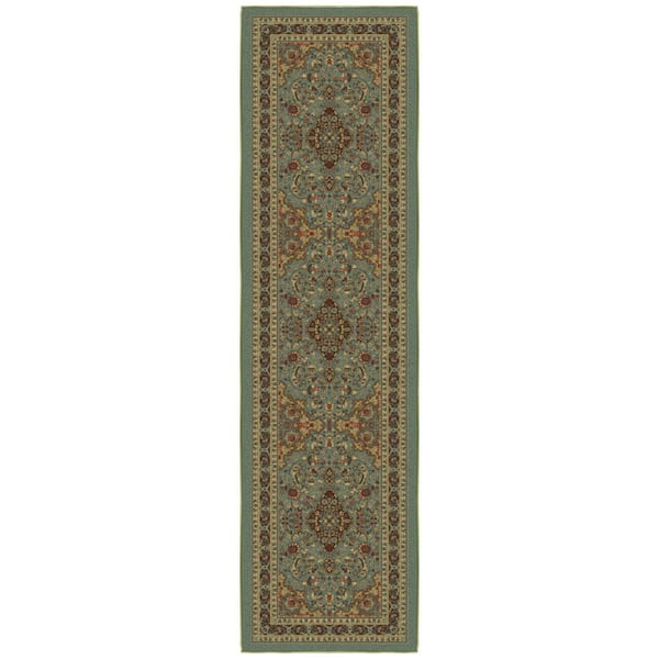 Ottohome Collection Non-Slip Rubberback Medallion 2x7 Indoor Runner Rug, 1 ft. 10 in. x 7 ft., Dark Seafoam Green