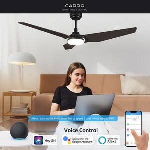 Brently 56 in. Dimmable LED Indoor/Outdoor Black Smart Ceiling Fan with Light and Remote, Works with Alexa/Google Home