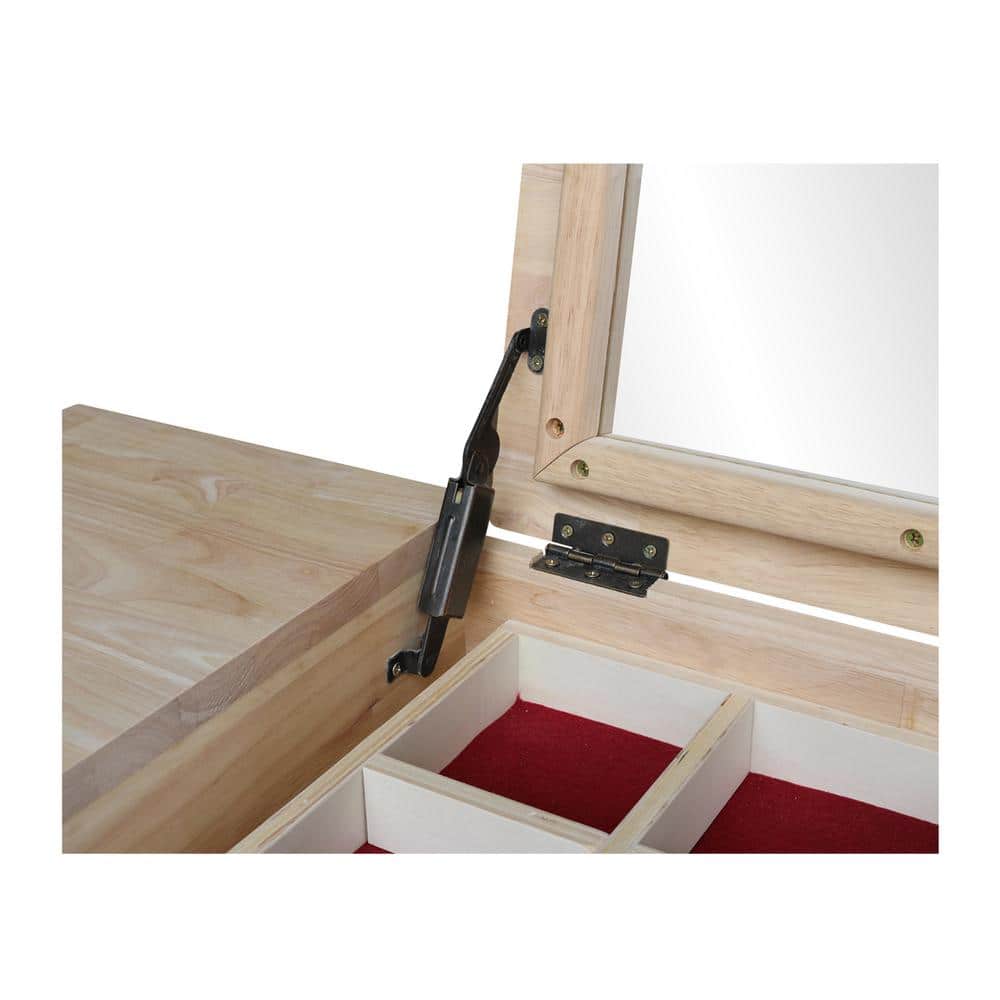 Elegant Unfinished Solid Wood Vanity Table with Microfiber Bench