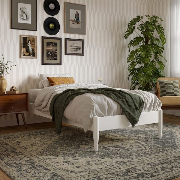 AFI Pasadena Mid Century Modern White Heavy Duty Solid Wood Frame Twin XL Platform Bed