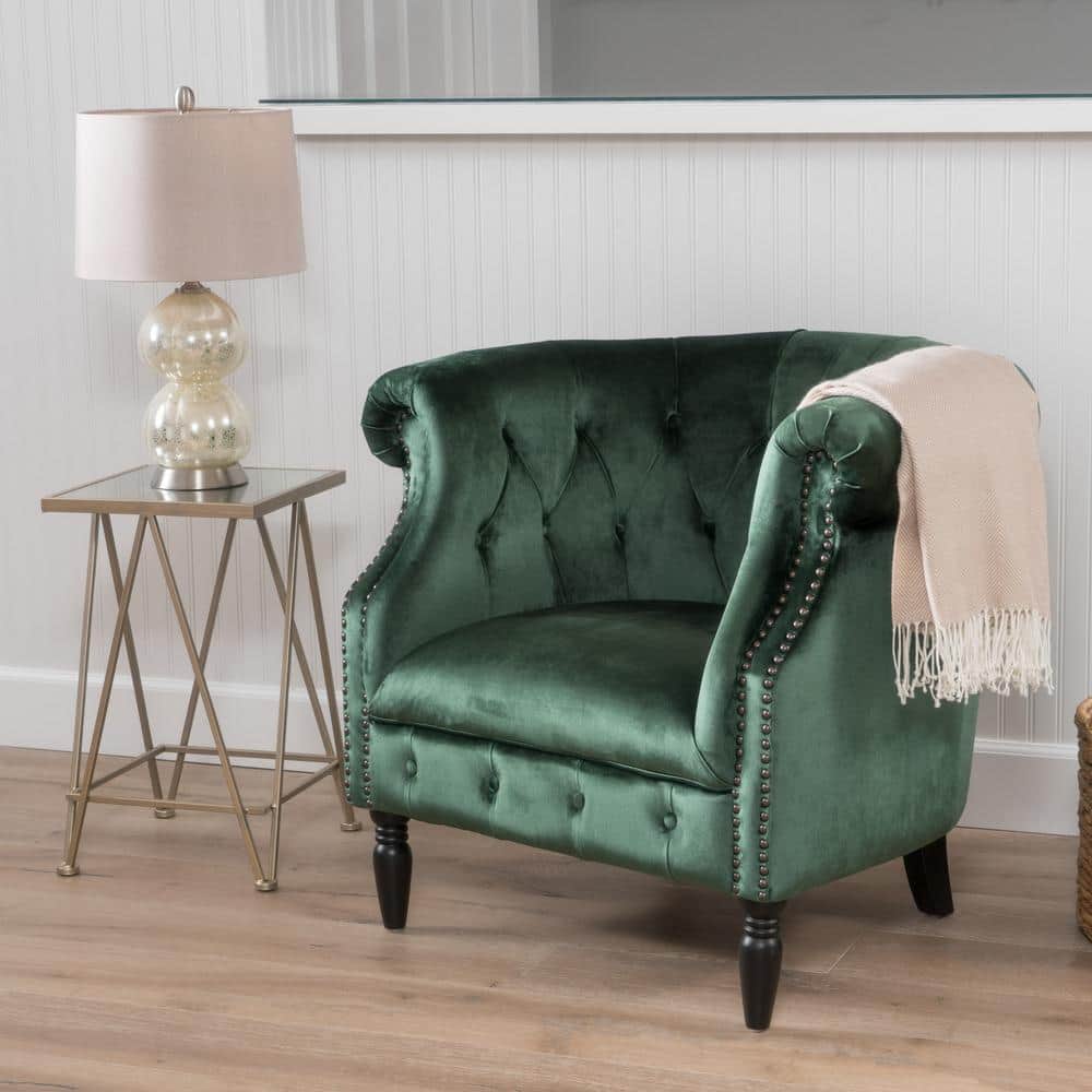 Noble House Akira Emerald Velvet Club Chair with Nailhead Trim