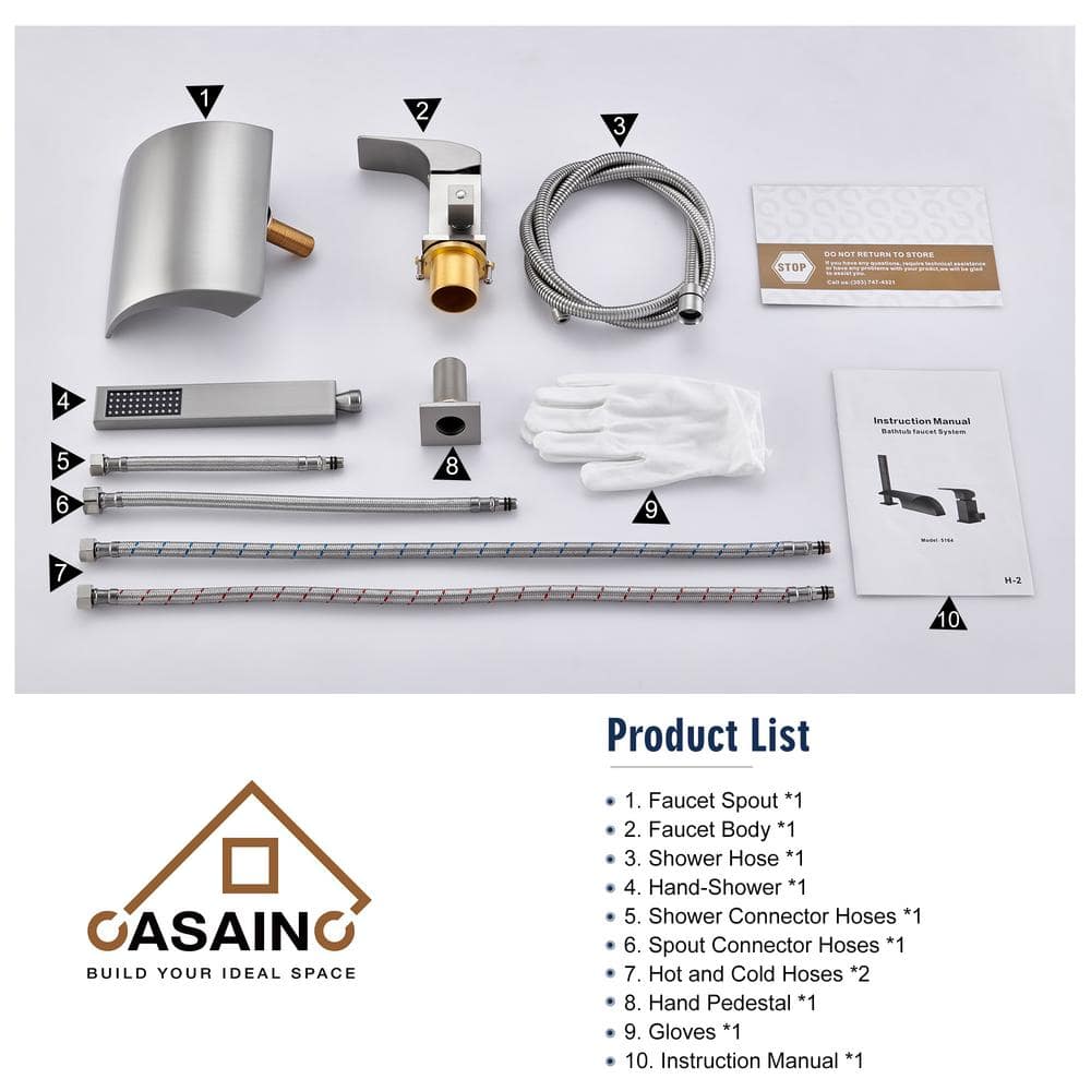 Brushed Nickel Waterfall Tub Faucet with Hand Shower