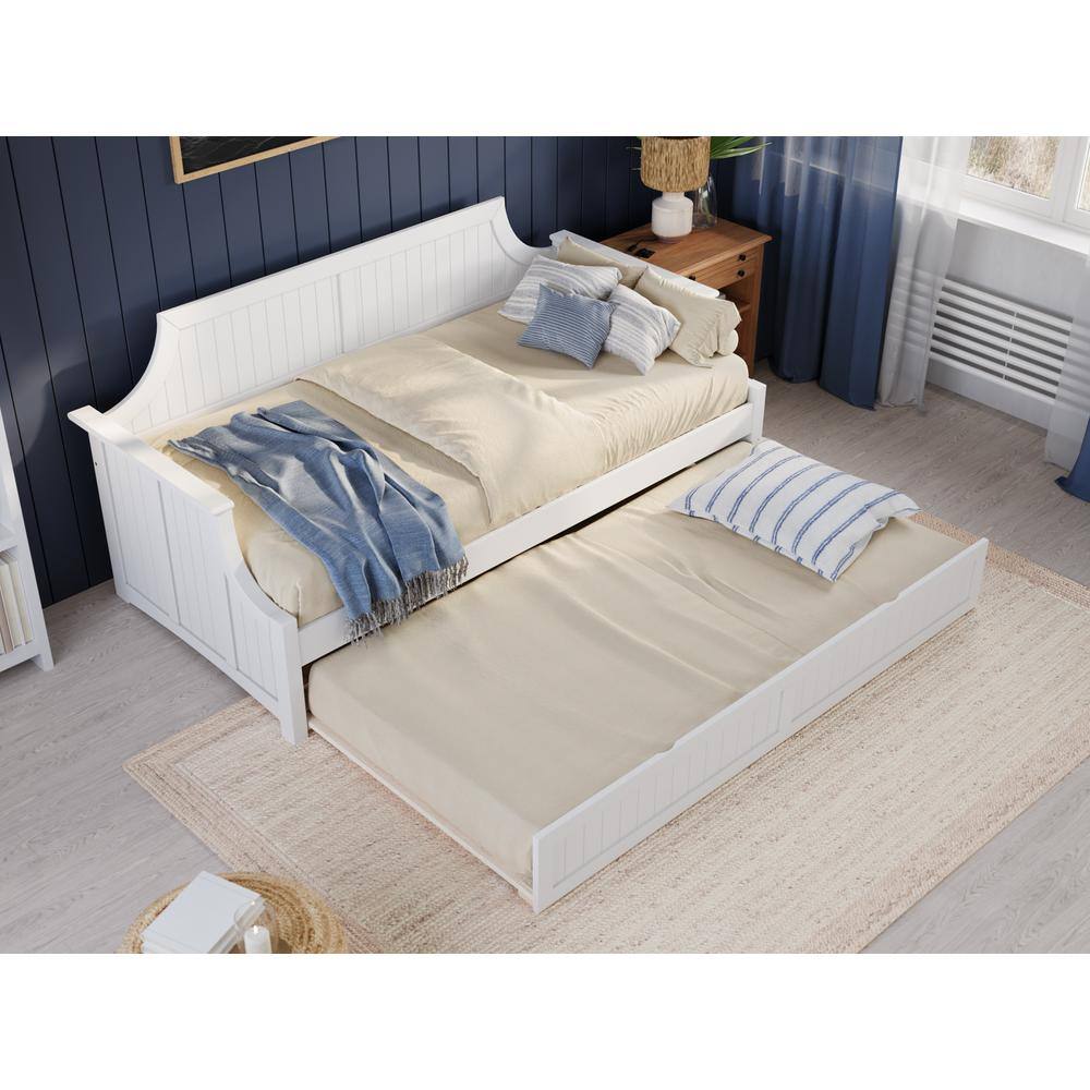 White Twin Wood Daybed with Trundle and Storage Drawers