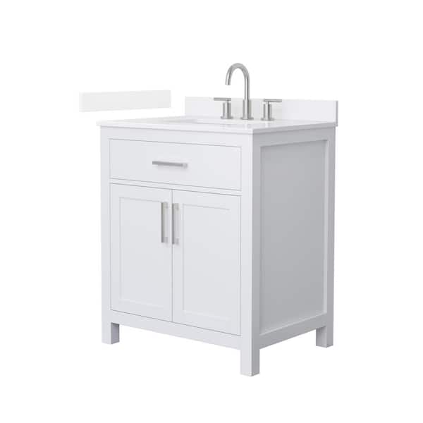 Beckett 30 in. Single Freestanding White Bath Vanity with White Quartz Top (Assembled)