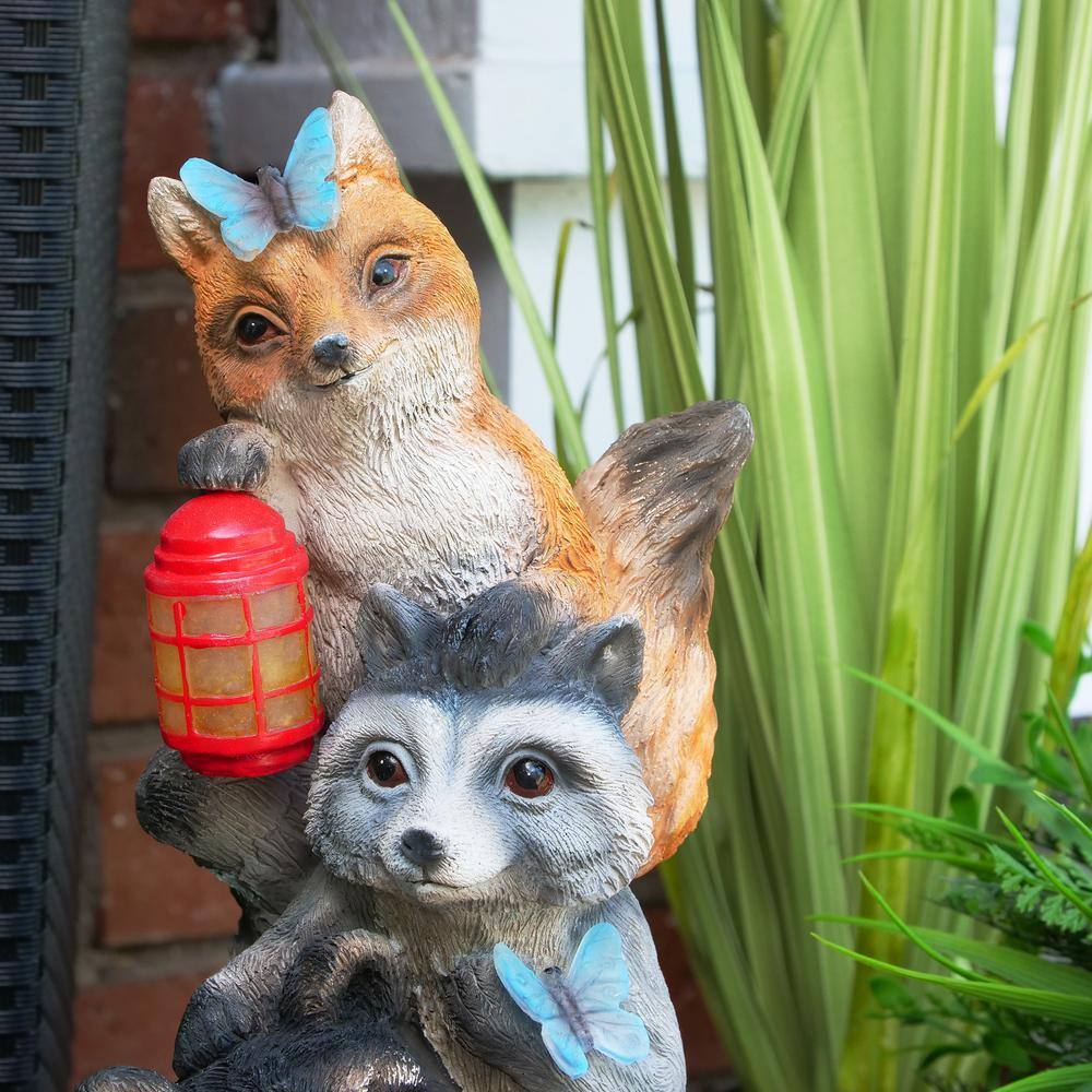 19" Multicolor Polyresin Solar Animal Friends Statue with LED Lights
