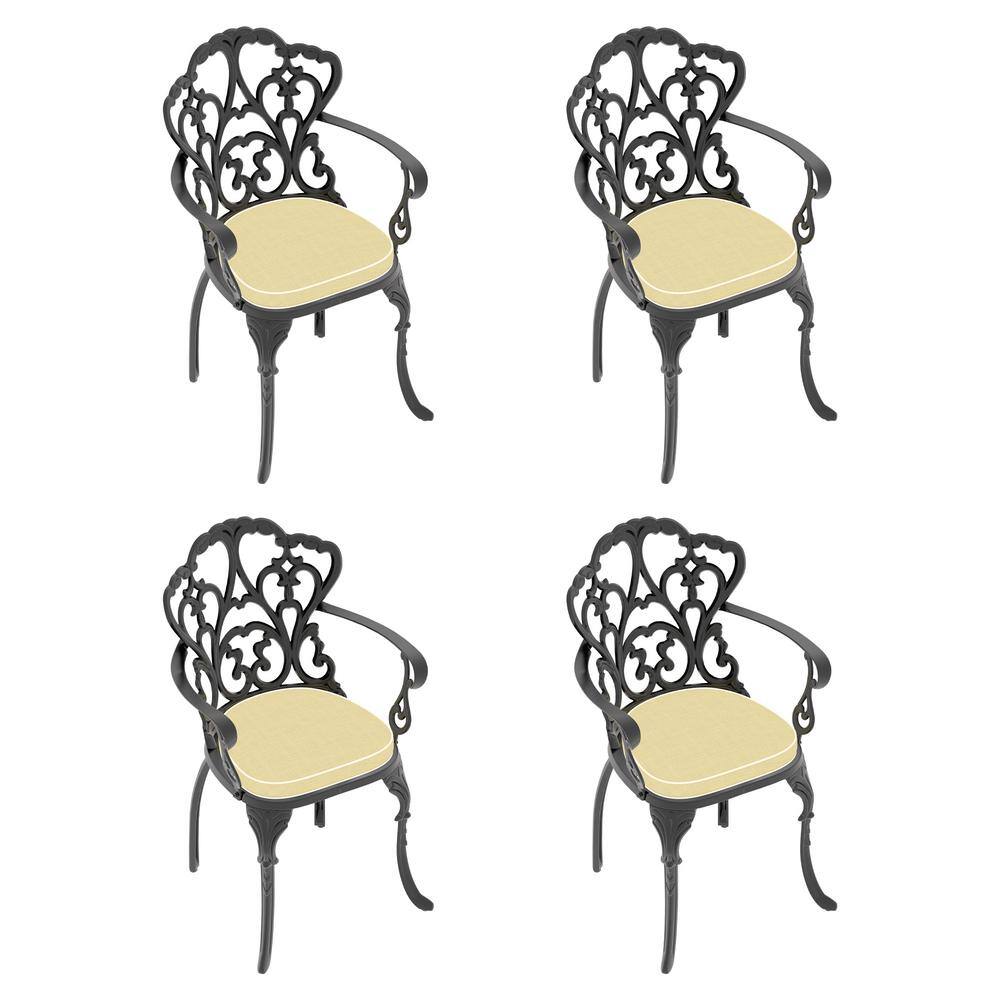 100% Aluminum Patio Dining Chair (4 pcs) with Black Frame and Cushions In R
