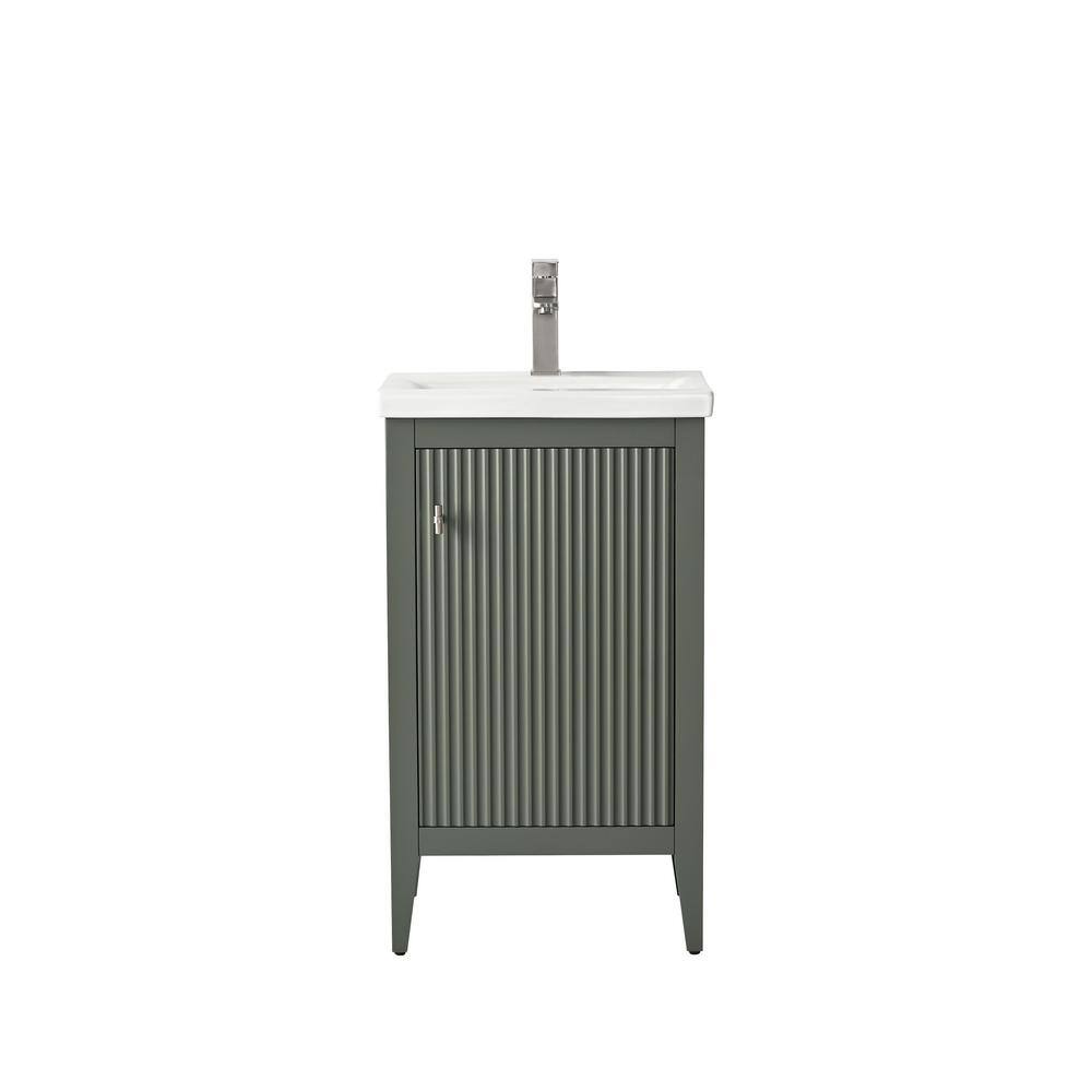 20'' Linear Vintage Green Single Bathroom Vanity with White Ceramic Top