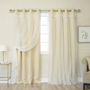 Beige 84 in. L Elis Lace Overlay Blackout Curtain Panel (2-Pack)
