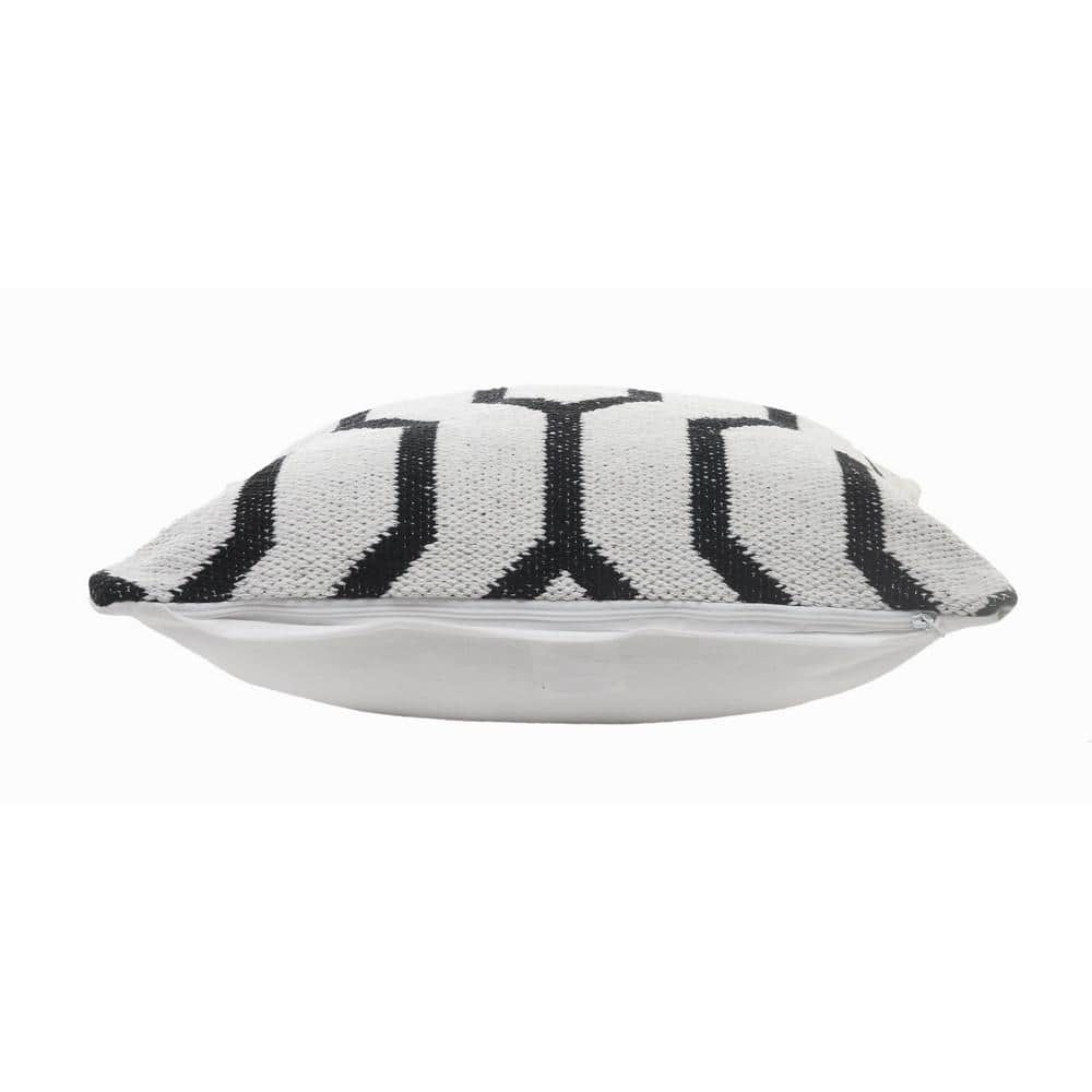 Cozy Geometric Black and White Cotton Square Throw Pillow, 20"