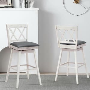 Set of 2 42.5 in. Barstools Swivel Bar Height Chairs with Rubber Wood Legs White