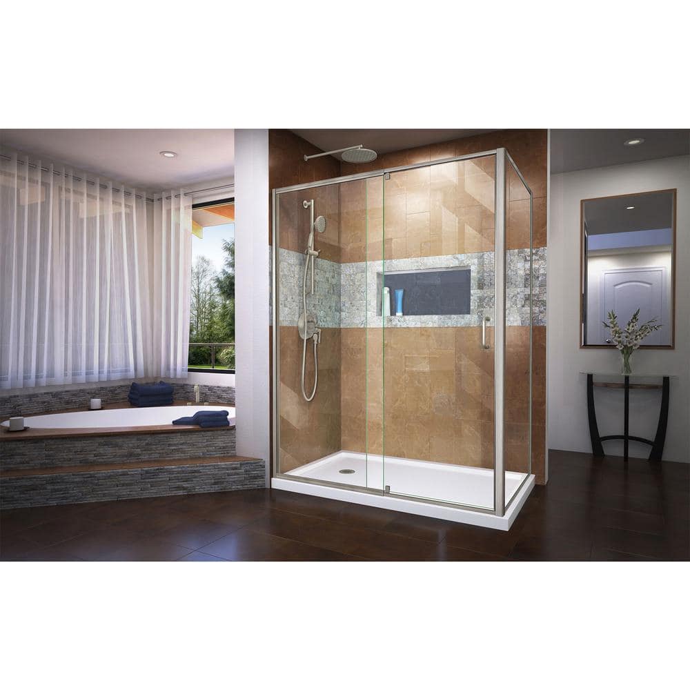 Flex 60" Chrome Semi-Frameless Rectangular Shower Enclosure with Clear Glass