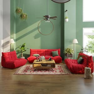 69 in. W Armless Teddy Velvet 3-piece Modular Free Combination Sectional Sofa with Ottoman in. Red