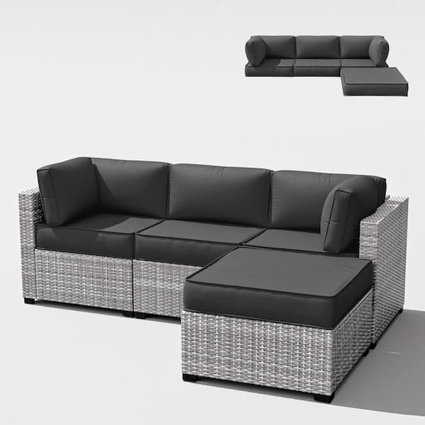 25.6 in. x 25.6 in. x 4 in. (9-Piece) Deep Seating Outdoor Lounge Chair Sectional Cushion Grey