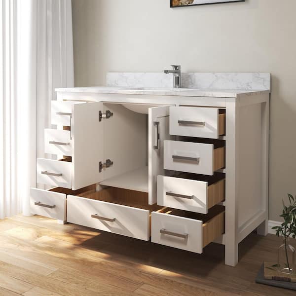 Aeterna 48 in. W x 22 in. D x 34 in. H Single Sink Freestanding Bath Vanity in White with Cultured Marble Top