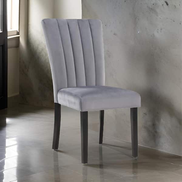 Benjara Gray and Black Fabric Side Chair with Cushioned Seats and Backrest (Set of 2)