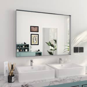 Trea 40 in. W x 30 in. H Large Rectangular Aluminum Beveled Square Angle Framed Wall Bathroom Vanity Mirror in Silver