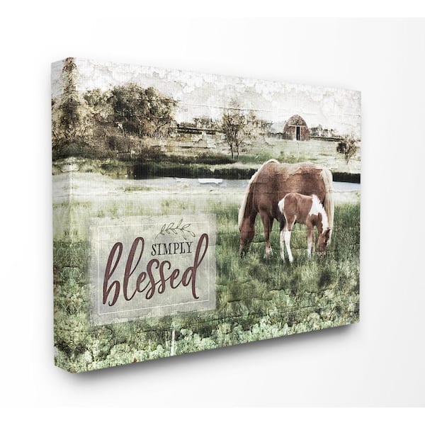 Stupell Industries 24 in. x 30 in. "Simply Blessed Distressed Farm Yard Horses Photograph Canvas Wall Art" by Jennifer Pugh