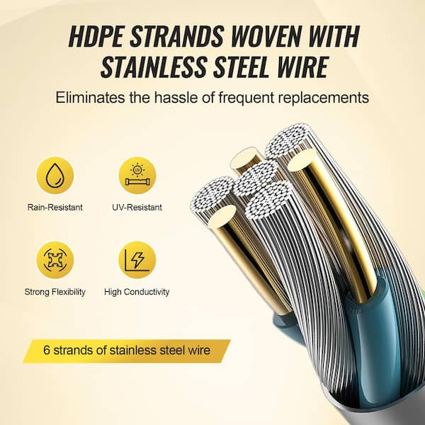 VEVOR Electric Fence Wire, 1640 ft. 500 M Portable Polypier, 1/8 in. Diameter 6 Stainless Steel Strands, Fencing Rope Line