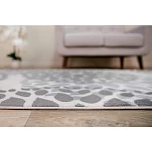 Modern Floral Circles Gray 24 in. x 120 in. Runner Rug