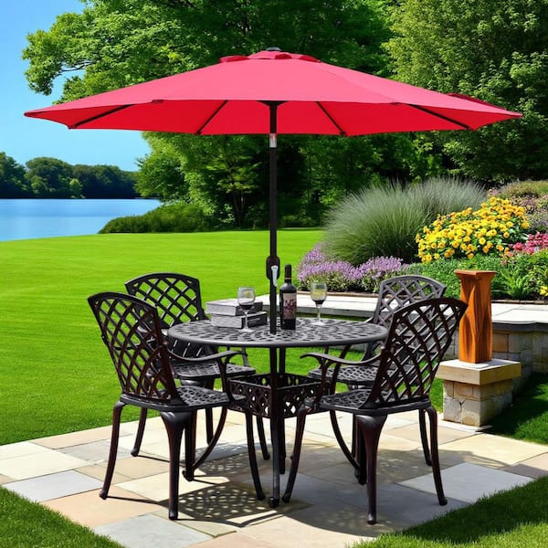 Maypex 9 ft. Steel 8-Rid Market Crank and Tilt Patio Umbrella in Aqua