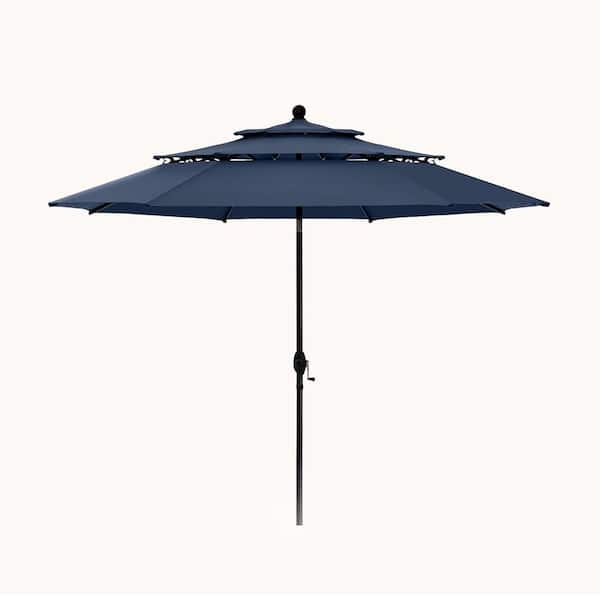 Unbranded 10 ft. Steel Market Tilt Patio Umbrella in Dark Blue