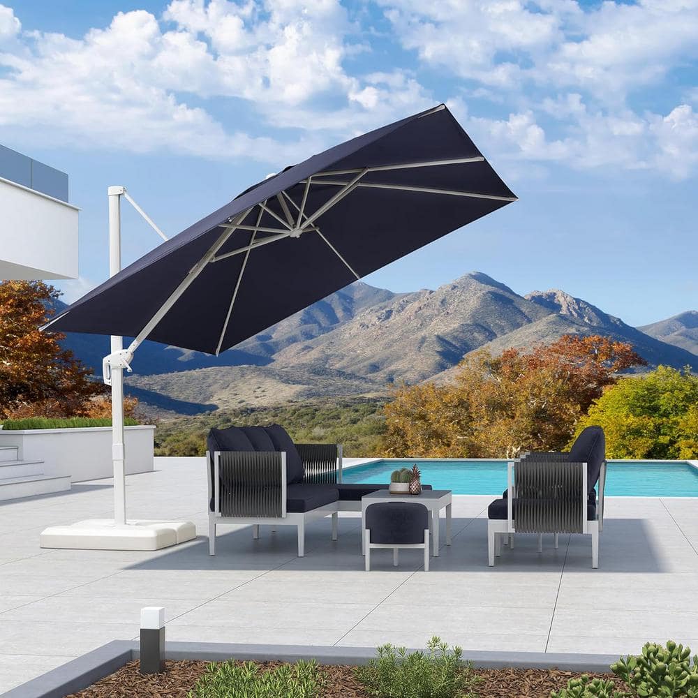10 ft. Square Outdoor Patio Cantilever Umbrella White Aluminum Offset 360° Rotation Umbrella in Navy Blue price history on PriceWatchPro