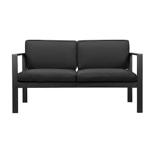 Jet Black Aluminum Frame Water Resistant Cushions Outdoor Sectional Sofa with Black Cushions