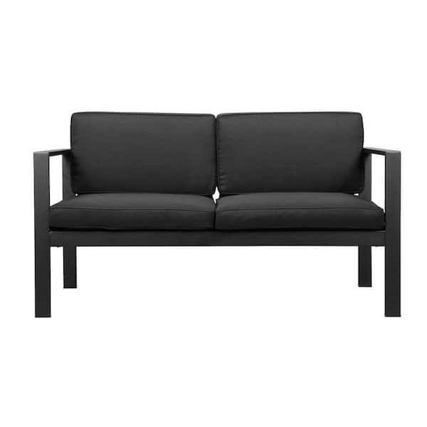 Benjara Jet Black Aluminum Frame Water Resistant Cushions Outdoor