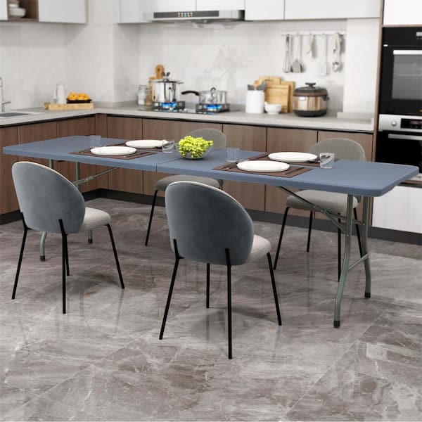 Costway 96 in. Gray Rectangle Metal Portable Folding Table with