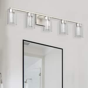 33 in. 5-Light Brushed Nickel LED Vanity-Light Bar with Crystal and 3000/4000/6000K Adjustable