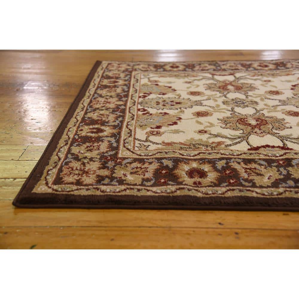 Ivory and Brown Square Synthetic Traditional Area Rug
