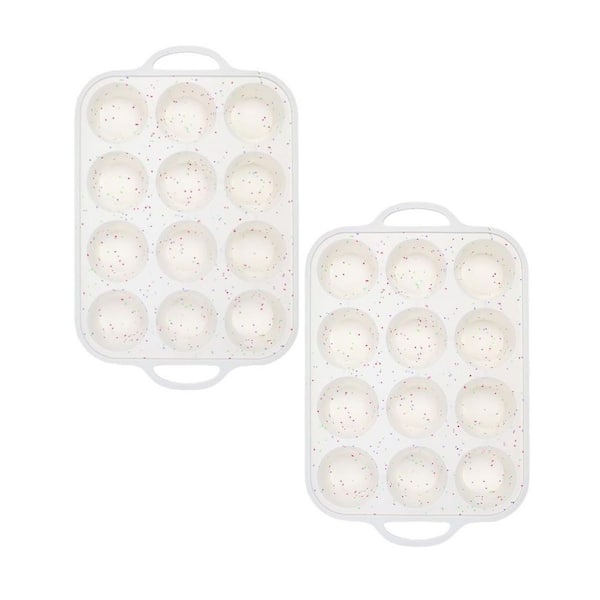 2 Pack Mini Muffin Pan, 12 Cups Silicone Molds with Metal Reinforced Frame, Nonstick Mini Cupcake Pans with Handle
