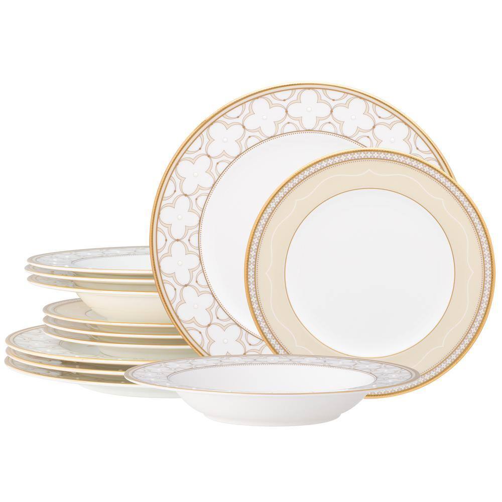 Noritake Trefolio Gold 12-Piece (White) Bone China Dinnerware Set