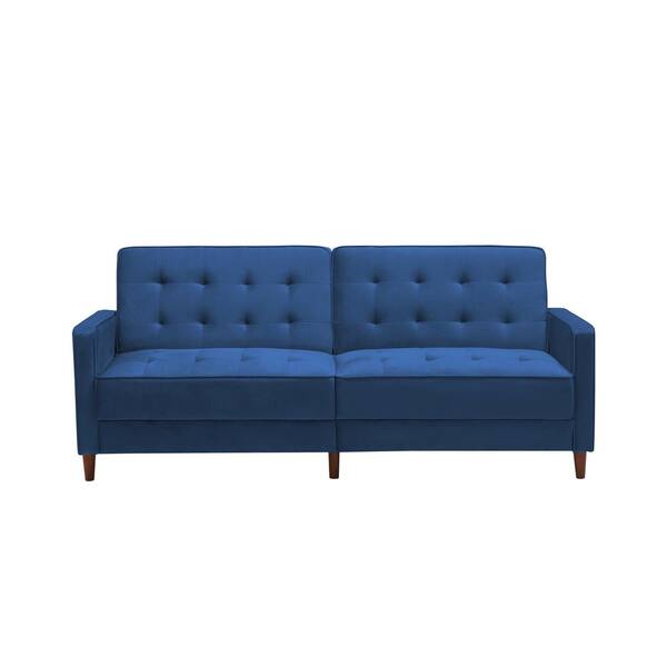 LUCKY ONE 34 in. H x 78 in. W Blue Modern Velvet Upholstered Sofa Bed